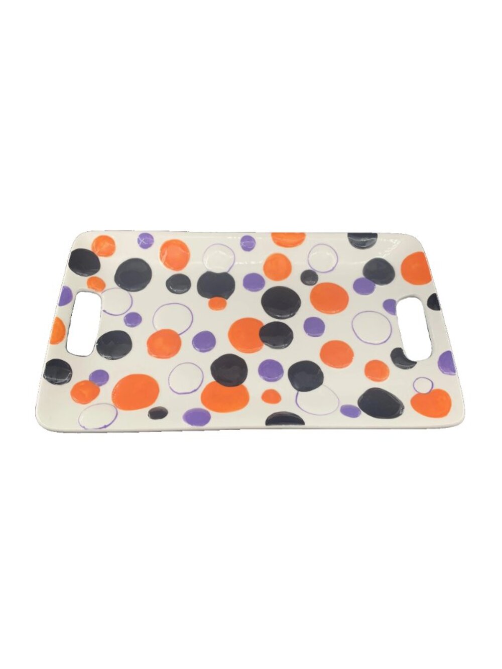 HausenWare Polka Dot Ceramic Serving Tray Orange Black Purple